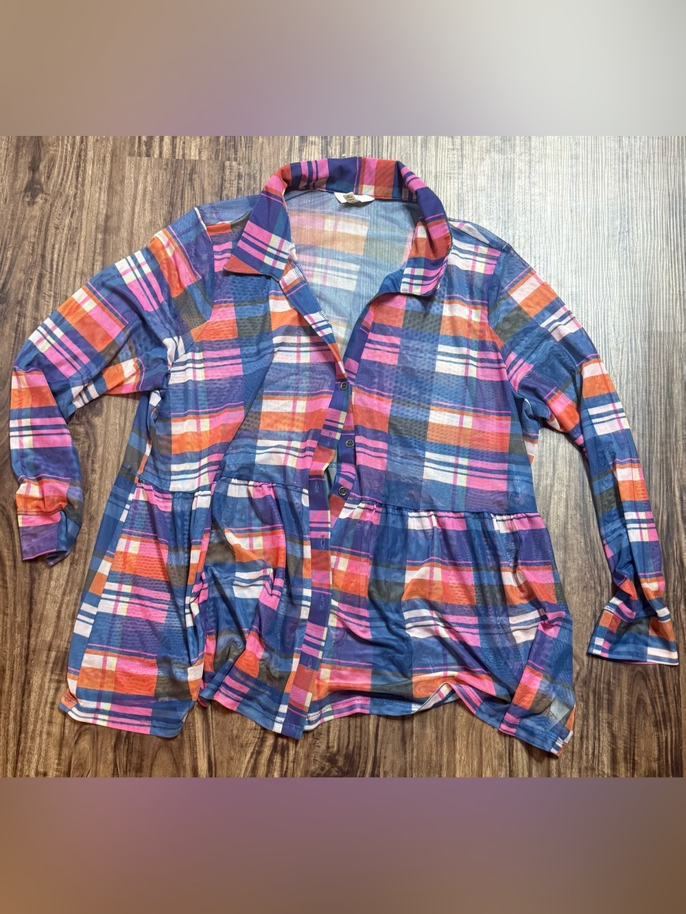 Terra & Sky 2X Blouse Women’s Plus Plaid Long Sleeve Top Button Down Shirt